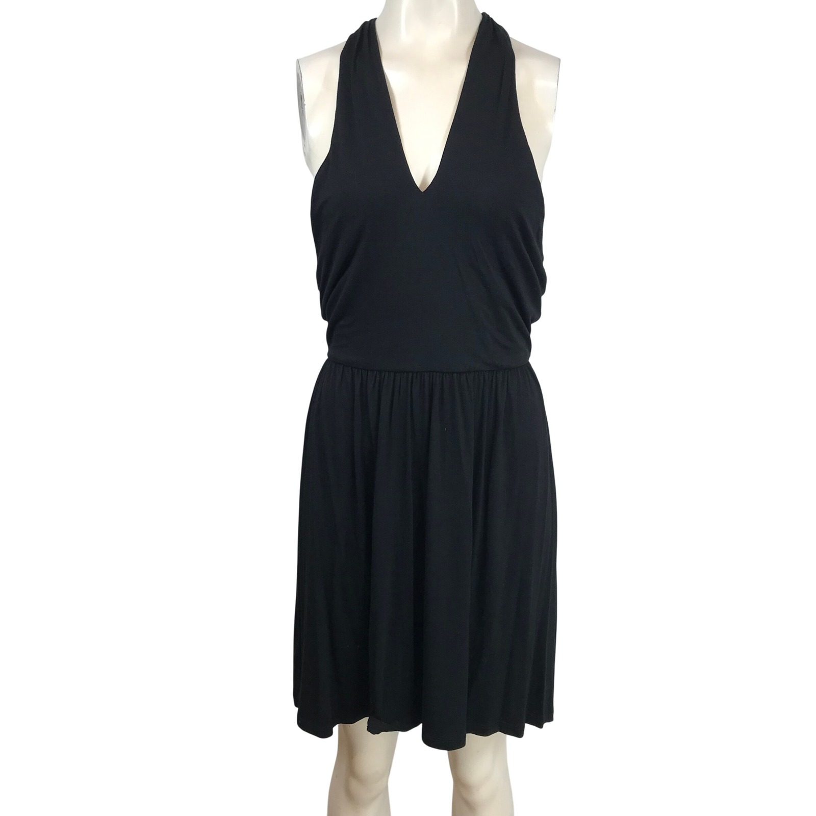 Ann Taylor Loft Beach Womens Xs Black Halter V-Neck Open Back Summer Dress New
